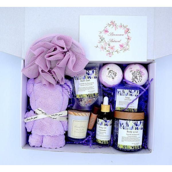 Binunara Natural - Handmade Lavender Bath Gift Set includes; body scrub, 2 bath bombs, salt, hand so