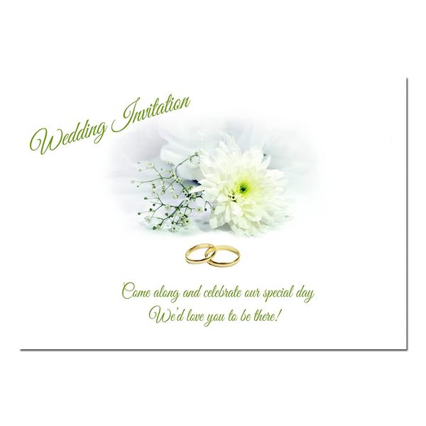 Wedding Invitations - Pack of 20 - Wedding Day Notification/Reminder - Flower and Wedding Rings - Quality Self Seal Envelopes - Unique Design - 105 x 148mm - Eco Friendly - Made in the UK