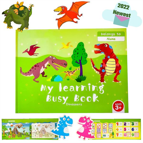 2023 New Toddlers Busy Book: Montessori Quiet Book Travel Games Puzzle Board Books for Kids Gifts, Develop Early Learning & Cognitive Skills - Dinosaur Theme.