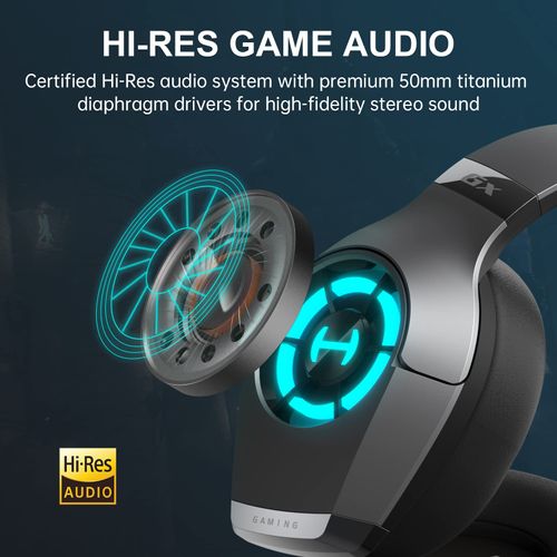 Edifier Hecate GX Hi-Res Gaming Headset for PS4/ PS5/ PC/Switch/Xbox Gamepad - USB/Type-C/3.5mm Wired Gaming Headphones with Microphone RGB Lighting - ENC Noise Cancelling - 50mm Driver (Grey)