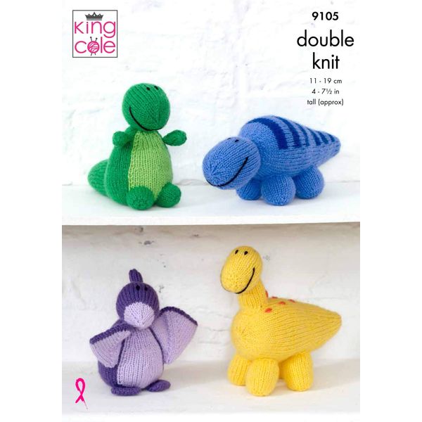 King Cole 9105 Knitting Pattern Childrens Dinosaur Toys in Big Value DK