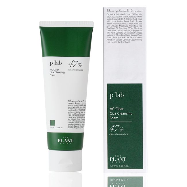 THE PLANT BASE AC Clear Cica Cleansing Foam 120ml / 4.05 Fl oz | CICA Foam | Centella asiatica 47% | AHA, BHA, PHA, LHA | Korean Skincare | Plant extracts base | Acne Care | Trouble Care