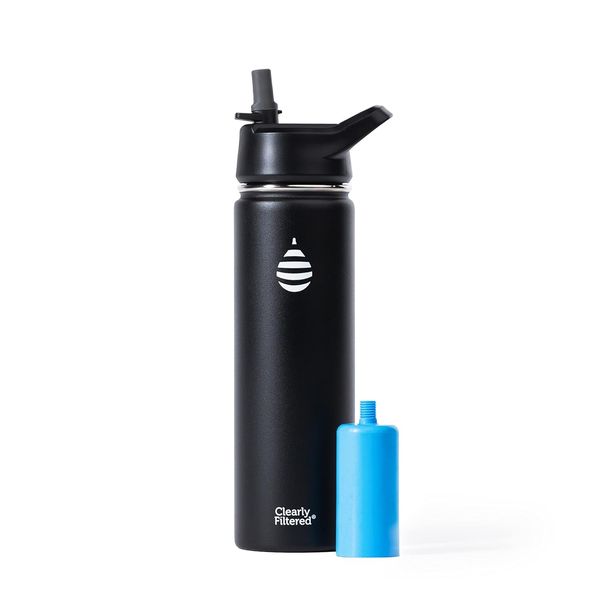 Clearly Filtered 20oz Water Bottle/Targets 220+ Contaminants/Double-Wall Insulated Stainless Steel Filtered Water Bottle BPA/BPS-Free Phthalate-Free Filters Fluoride Lead Chlorine (Black)