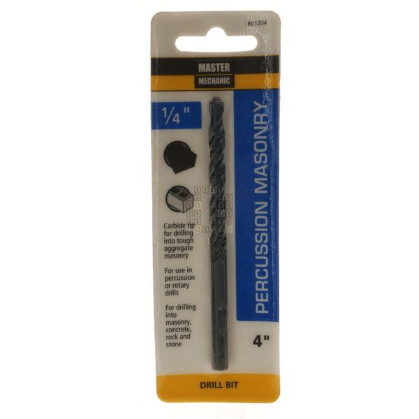 Master Mechanic 691204 1/4" Carbide Tip Percussion Masonry Drill Bit, 4" Length