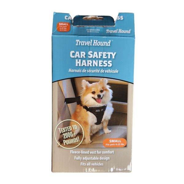 TRAVEL HOUND Car Safety Harness Size SMALL Fits Pets 5-25 lb Fleece-Lined