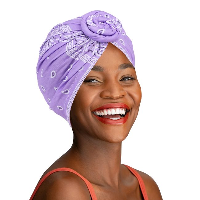 Motique Accessories ﻿Paisley Turbans for Women Pre-Tied Knot Front - Lavender