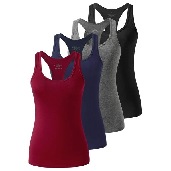 Femdouce racerback workout tank top for women activewear running top Yoga 4 Pack Black/Grey/Navy/Wine red M