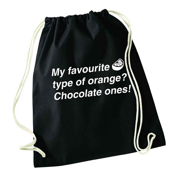 Flox Creative Black Drawstring Bag Favourite Oranges Chocolate Ones