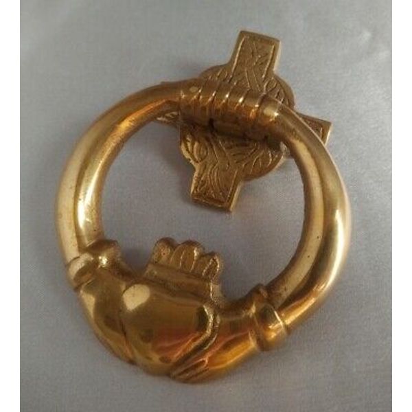 Claddagh Solid Brass Small Celtic Door Knocker (no hardware, never installed)