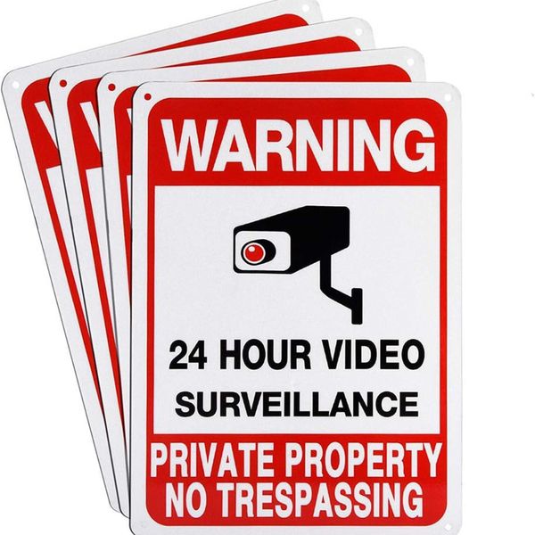 4 Pack Private Property, Video Surveillance Signs Outdoor 10 x 7 in