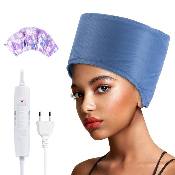 Hair Cap Treatment Steamer - Deep Conditioning Thermal Heat Caps Electric for Afro Hair Hot Care Hat Home Spa with 2 Mode/Blue (UK Plug)