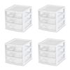 Sterilite 3 Clear Drawer Desktop Storage Unit Home Tabletop Organizer, 4 Pack