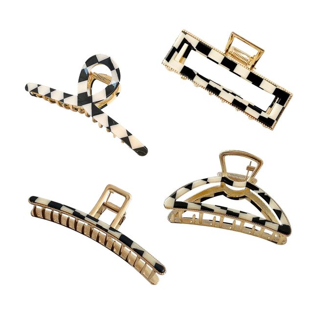 4Pcs Checker Metal Hair Claw Clips, BetterJonny Large Hair Claw Clips Non-Slip Hair Clips Barrette Jaw Clamp Fashion Hair Accessories for Women Girls