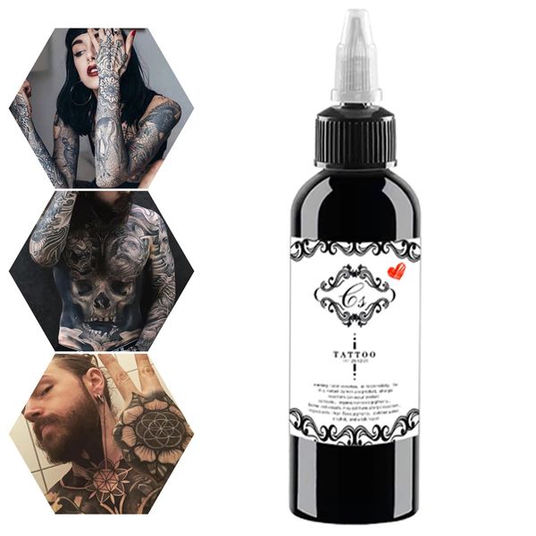 Tattoo Ink Black Stick and Stamp, Tattoo Color Tribal True Black Liner, 3D Professional Tattoo Ink Vegan Permanent Body Color Microblade Pigment Tattoo Accessories (Black) (120ml)