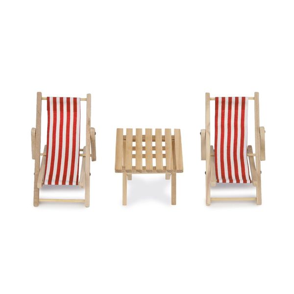 Miniature Beach Chair & Table 3PCS 1:12 Dollhouse Furniture Model Foldable Chairs Folding Beach Sunbath Chair Props Cake DIY Garden Plant Pool Decor Longue Deck Chair Craft (Red)