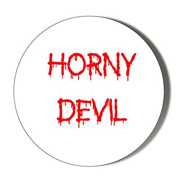 Gift Insanity HUMOUR - HORNY DEVIL - RED ON WHITE BACKGROUND - Extra Large 77mm Magnet