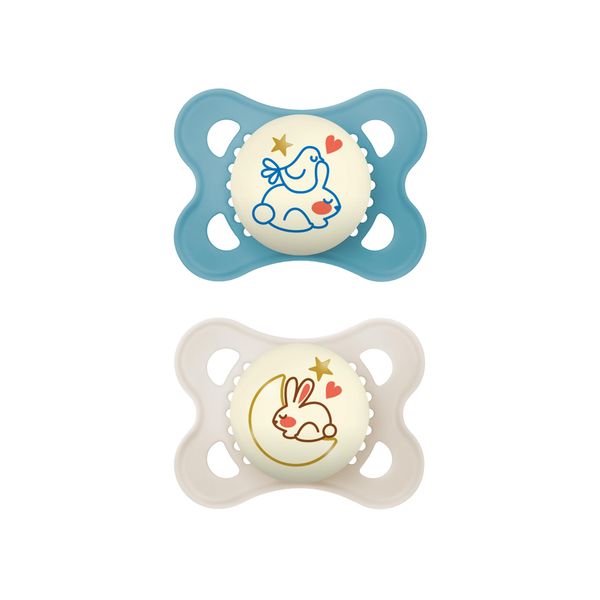 MAM Night Glow in the Dark Silicone Pacifier, Blue, 2-Count