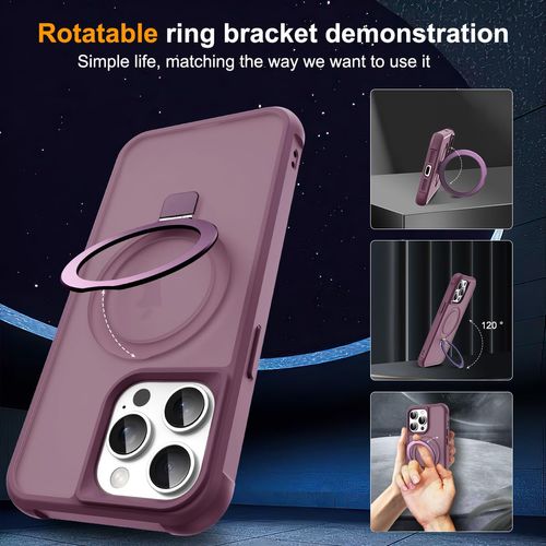 SKYLMW Compatible with iPhone 11 Pro Max Case with Invisible Magnetic O-Ring Stand Military-Grade Translucent Case for iPhone 11 ProMax 6.5" [Compatible with Mag-Safe][Great Grip Feeling], Wine Red