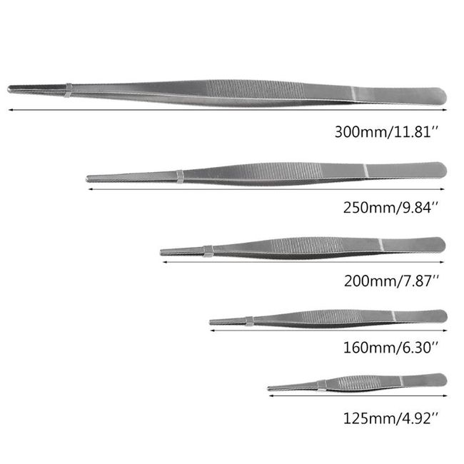 Stainless Steel Toothed Tweezer Long Barbecue Food Tong Straight