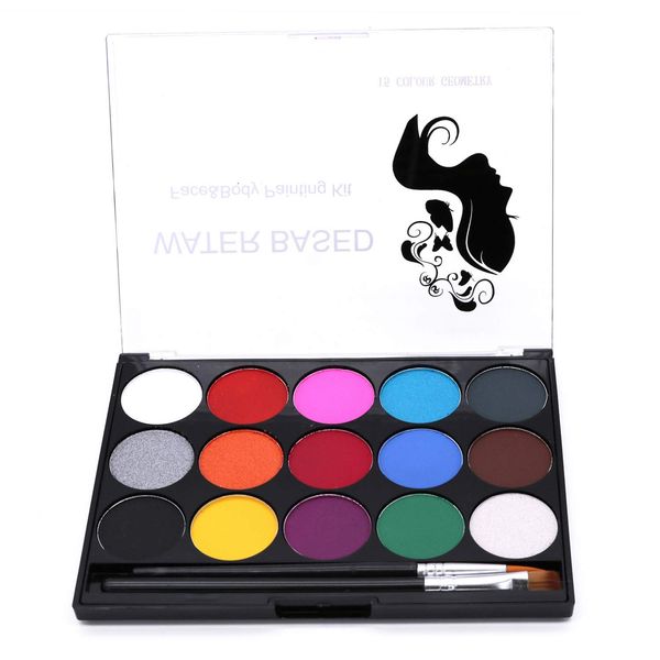 POFET Body Painting Face Paint Kit, 15 Farben ungiftige professionelle Palette mit Pinsel für Kinder waschbar für Kunstausstellung Halloween Party Colsplay Makeup Body Festliche Gesichtsfarbe Kinder