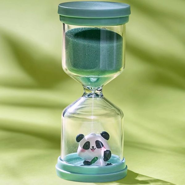 30 Min Shatterproof Plastic Hourglass,Sand Timer For Kids In Macaron Green With Panda Pattern,Children's Timer For Life,Learning,Kitchen,Play Timing