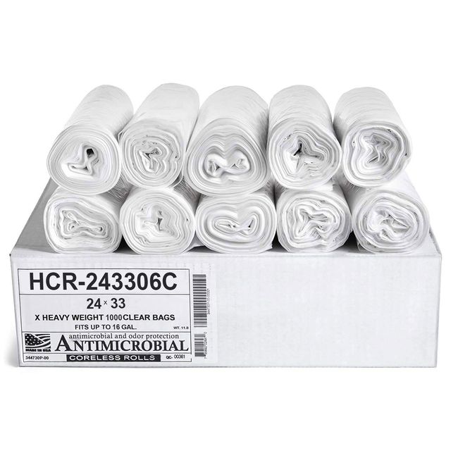 Aluf Plastics High Density Star Sealed Coreless Roll Bags, 13 gal, Polyethylene, 24" x 33", Clear (Pack of 1000)