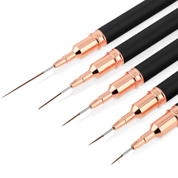 5Pcs Nail Art Liner Brushes Details Thin Nail Art Brush Fine Nail Art brush Set For Striping Long Lines Gel Polish Painting(7/9/11/15/25mm, Black)