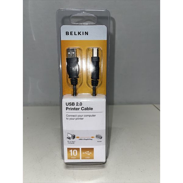 BELKIN USB 2.0 Printer Cable 10’ Connect Computer To Printer PC Mac-FREE SHIP