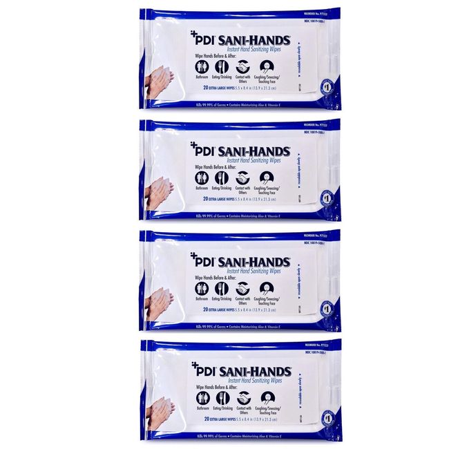 Hand Sanitizing Wipes Sani-Hands 20ct Alcohol Wipes, Soft Pack - Pack of 4