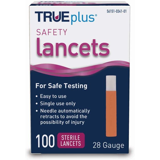 TruePlus Safety Lancets 28 Gauge for Safe Testing 100 Count 021292010539VL