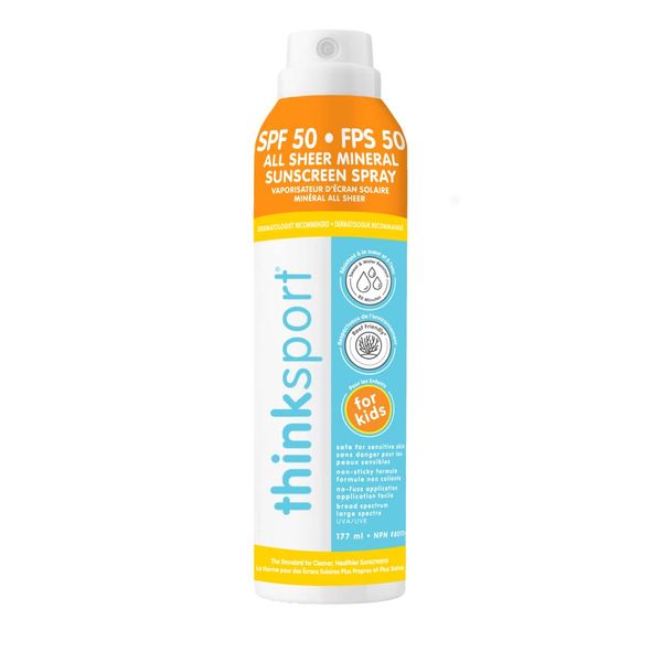 Thinksport Kids SPF 50 All Sheer Mineral Sunscreen Spray – Clear Baby and Toddler Sunscreen Lotion – Safe, Natural Zinc Oxide UVA/UVB Sun Protection, 6 Fl oz