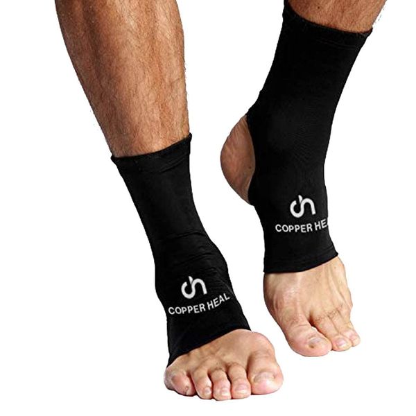 COPPER HEAL Ankle Compression Sleeve (Pair) Highest Copper Infused Socks Arch Support Foot Swelling Achilles Tendon Joint Pain Plantar Fasciitis Sports Injury (M)