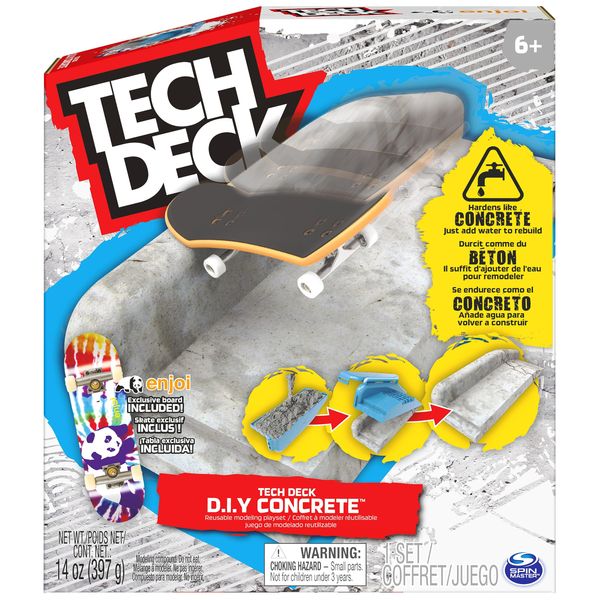 Tech Deck Concrete - Fingerboard-Rampe zum Selberbauen aus wiederverwendbarem Beton-Material, mit Fingerboard von Enjoi, ab 6 Jahren