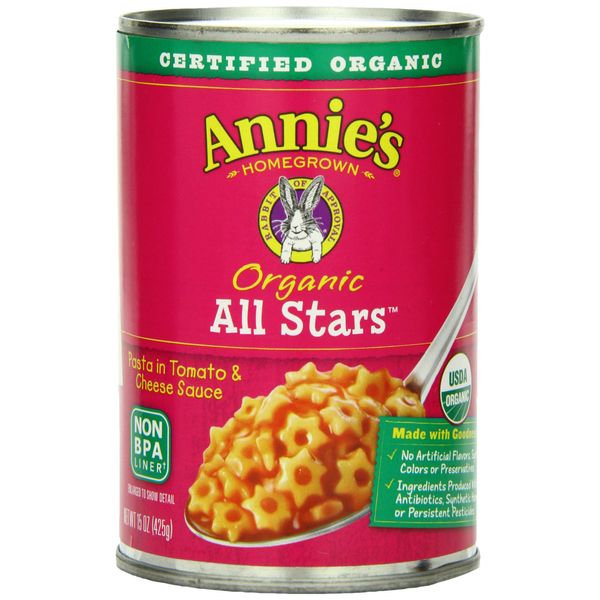 Annie's Organic Canned Pasta, Bernie O's, Pasta in Tomato & Cheese Sauce - 15 Ounce (Pack of 12)