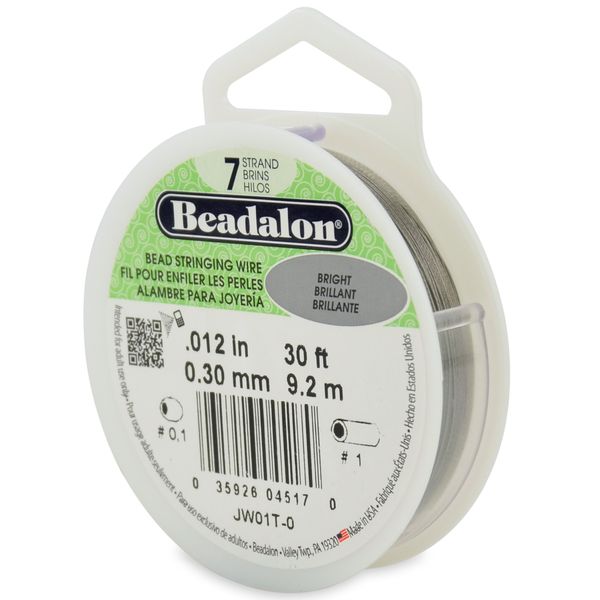 Beadalon 7 Strand Stainless Steel Bead Stringing Wire, 0.012 in / 0.30 mm, Bright, 30 ft / 9.2 m