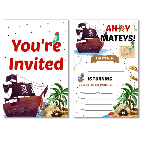 Soiceu Pirate Birthday Invitations, Pirate Party Invites with Envelopes Set of 20