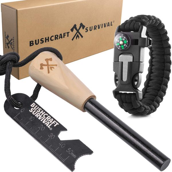 Bushcraft Survival Ferro Rod Fire Starter Kit | Camping & Backpacking Flint and Steel Striker| Waterproof Magnesium Farrow Rod Tool & Firestarter for Campfires