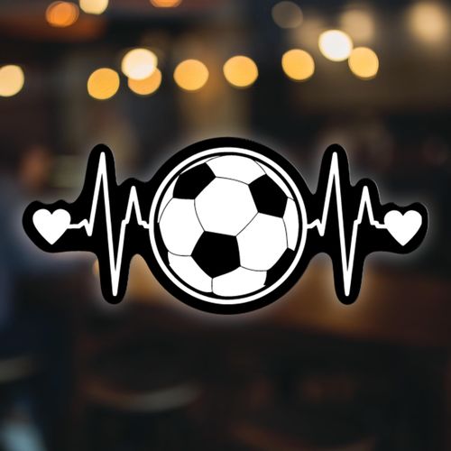 Soccer Ball Heartbeat Vinyl Decal Sticker | White on Black Design | Weatherproof for Cars, Trucks, Walls, Laptops, Cups & More | 7.5" x 3"