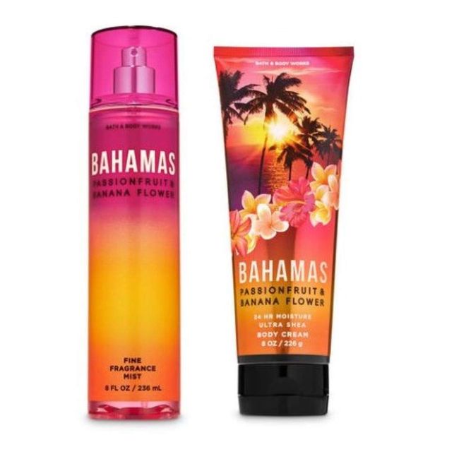 Bath and Body Works - Bahamas Passionfruit & Banana Flower - Fine Fragrance Mist and Ultra Shea Body Cream - Full Size –2020