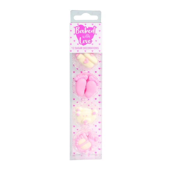 Baked with Love Baby Girl Cupcake Decorations - Sugar - 13PK