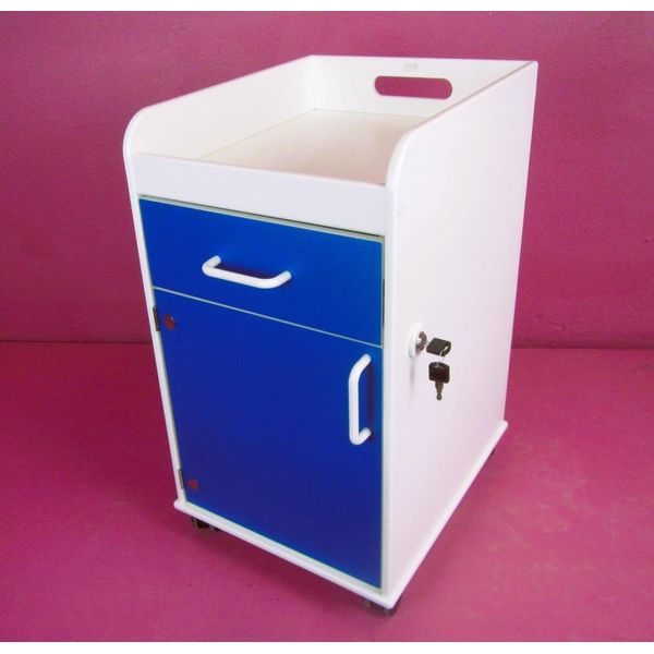 TrippNT Bedside Cart Locking Rolling Nightstand w/ Drawer, Cabinet, 2 Keys HDPE