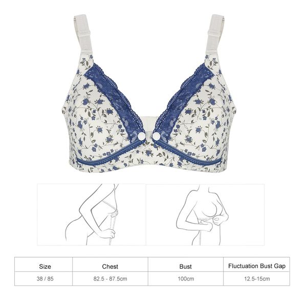 Floral Lace Bra Maternity Nursing Bra Cotton Front Open Breastfeeding Pregnant Women Clothing(36/80-Blue) Blau