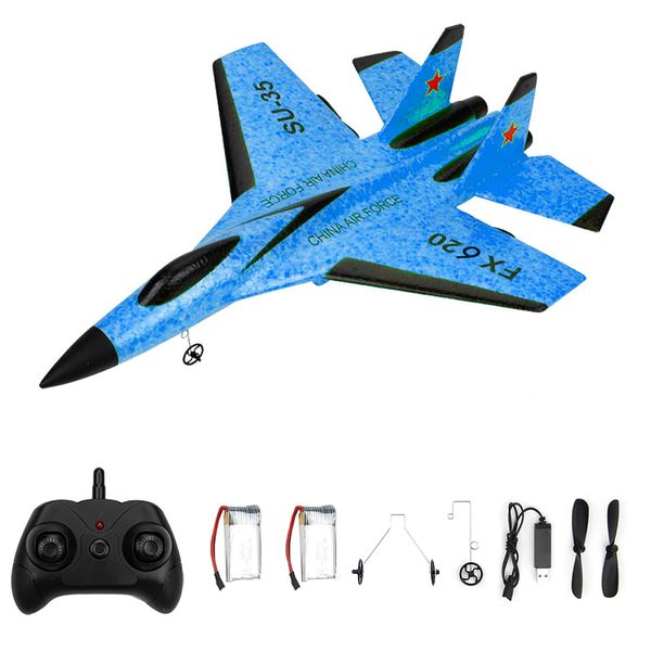 GoolRC FX620 RC Airplane, 2.4GHz Remote Control Airplane, 2 Channel RC Plane, SU-35 RC Glider EPP Aircraft Model with 3-Axis Gyro, Outdoor Flight Toys for Kids and Adults with 2 Battery (Blue)