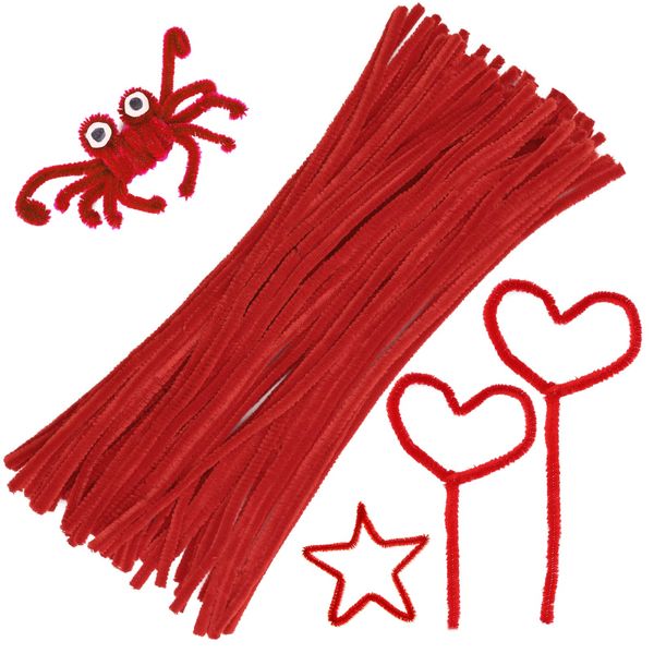 60 Pieces Red Pipe Cleaners, Pipe Cleaners for Crafts, Chenille Stems, Pipe Cleaners Craft for Arts and Crafts Projects Creative DIY Decorations, Christmas Valentine's Mother's Day Pipe Cleaners