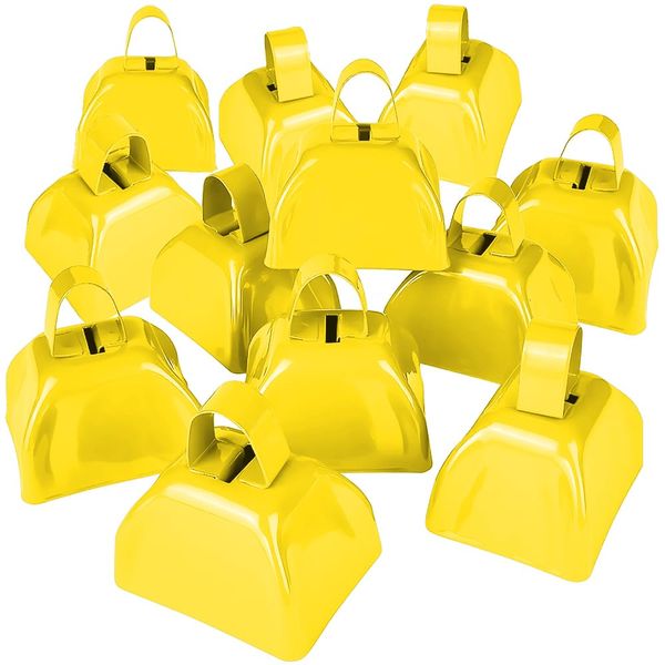 Rhode Island Novelty 3 Inch Yellow Metal Cowbells, One Dozen per Order