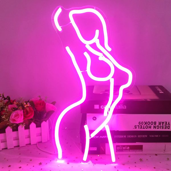 Lady Neon Signs Dimmable Lady LED Neon Signs Decor Sign Women Neon Lights for Bedroom Bar Man Cave Room Pub Store Club Party Wall Art Decoration(15.7X8.9 inches,Pink)