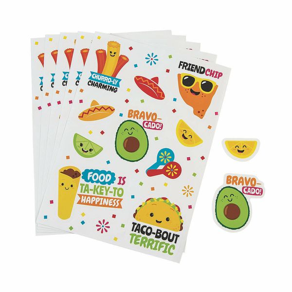 Fiesta Fun Foods Sticker Sheets, Stationery, 24 Pieces