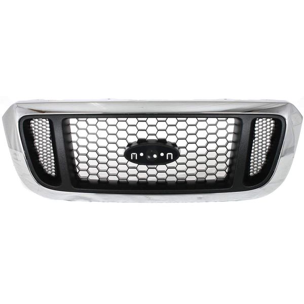 Evan-Fischer Grille Assembly Compatible with 2004-2005 Ford Ranger Honeycomb Insert Chrome Shell/Painted Argent Insert