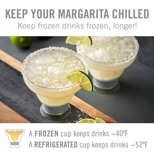 Host FREEZE Margarita Cocktail Glasses - Double Wall Plastic Frozen Stemless Cooling Cups with Gel Chiller Set of 4, Grey