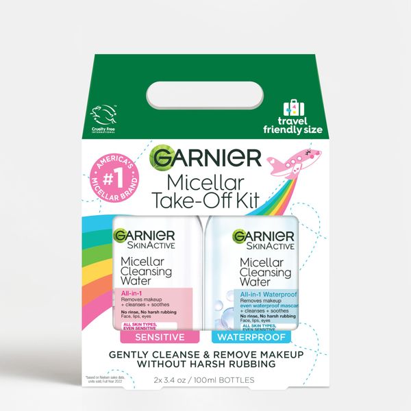 Garnier Micellar Water Travel Size Take-off Kit, All-In-1 Facial Cleanser & Makeup Remover, Mini All-In-1 Micellar + Mini Micellar for Waterproof Makeup